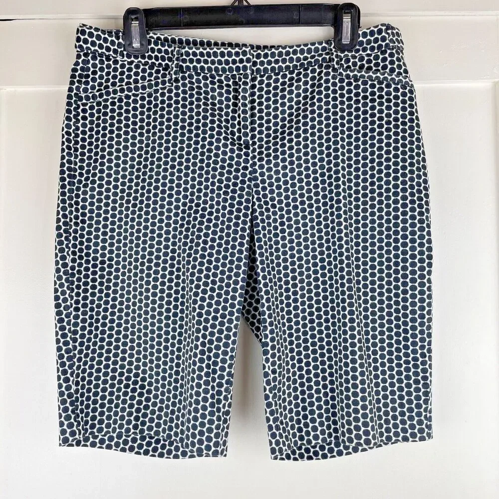 LAUNDRY Shelli Segal Bermuda Shorts Women's Size 8 Black / White Circles Stretch - Picture 3 of 16